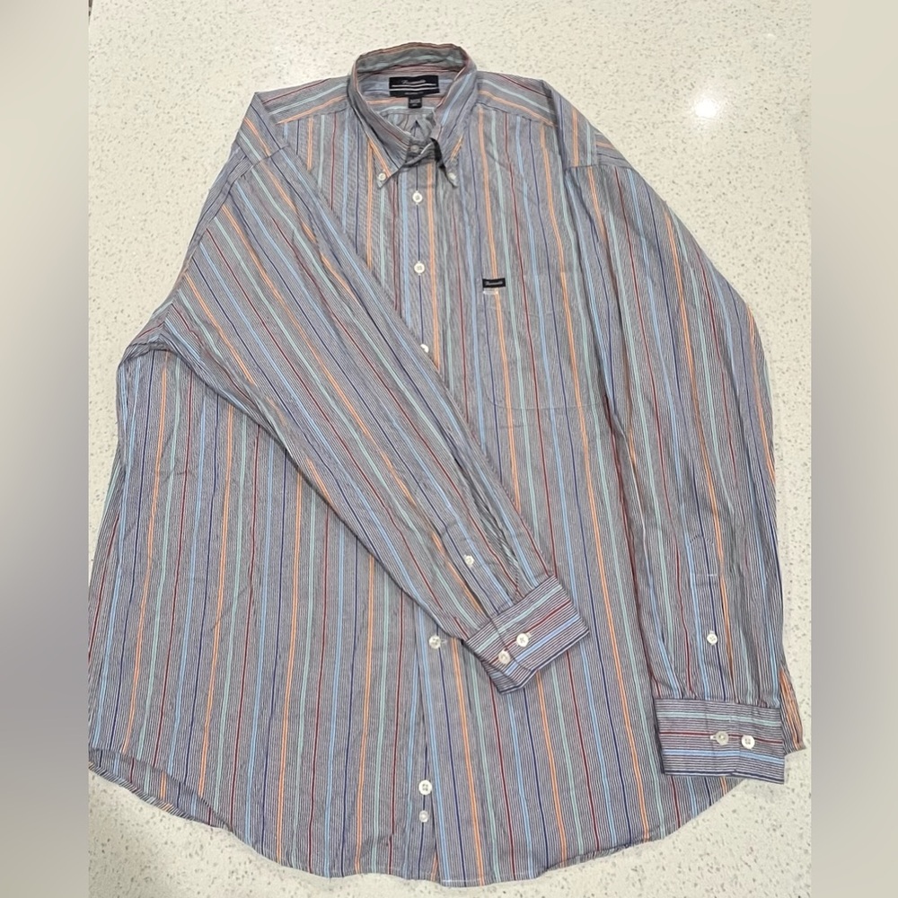 Faconnable Blue Multi-Stripe Button-Down Shirt - image 1